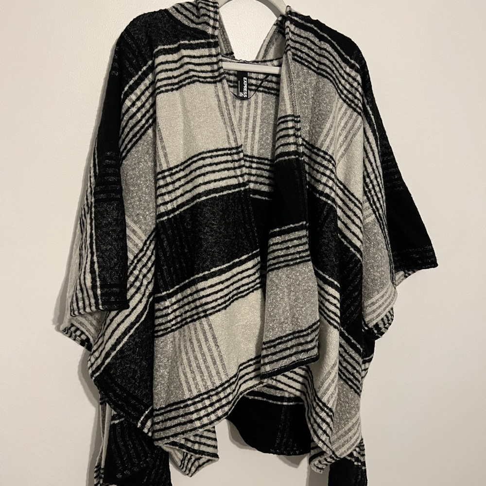 Express Plaid Poncho Sweater